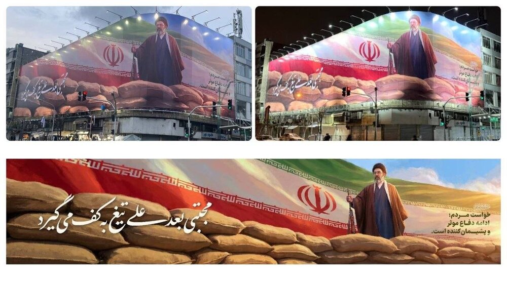 دیوارنگاره‌ای که دفاع رهبر از وطن را نشان داد