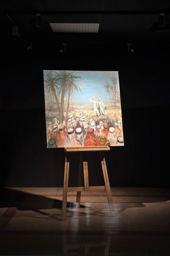 رونمایی تابلوی «غدیری» اثر استاد علی خوبیار در مرکز آسمان حوزه هنری استان فارس
